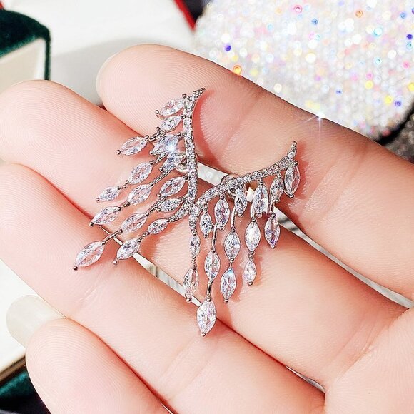 Trendy Elegant Earring for Women CZ Jewelry Wing Shaped Crystal, HA4522 - Picture 2 of 6